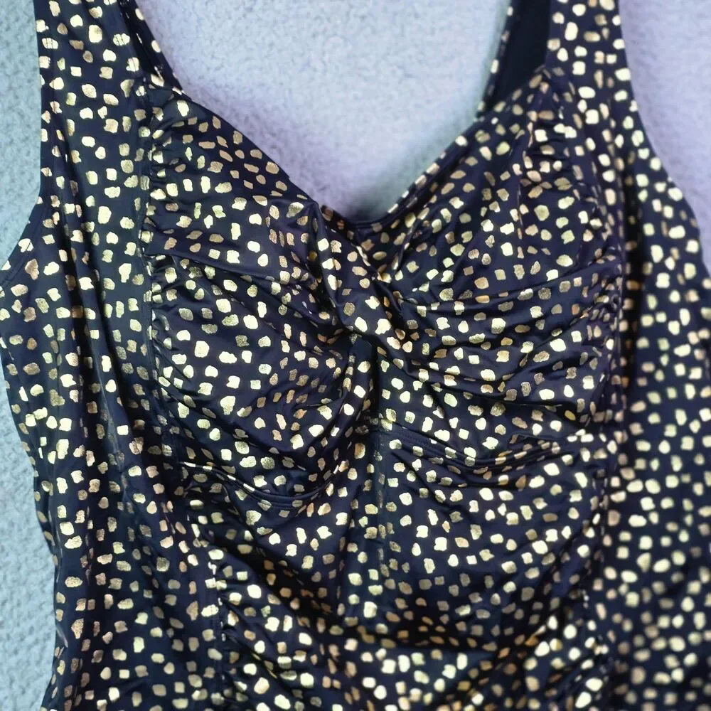 Swimsuits For All Tankini Top Black Gold 28 Ruched Supportive Swimwear New